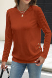 Solid Color Round Neck Button Long Sleeved T-Shirt