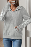 Printed Long Sleeved Solid Color Hooded Sweatshir