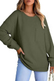 Solid Color Round Neck Knitted Long Sleeved Shirt