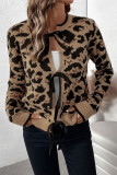 Leopard Knitted Long Sleeved Cardigan Sweater
