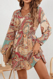 Printed Long Sleeved V-Neck Dress