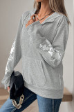 Printed Long Sleeved Solid Color Hooded Sweatshir