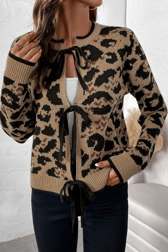 Leopard Knitted Long Sleeved Cardigan Sweater