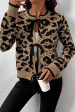 Leopard Knitted Long Sleeved Cardigan Sweater