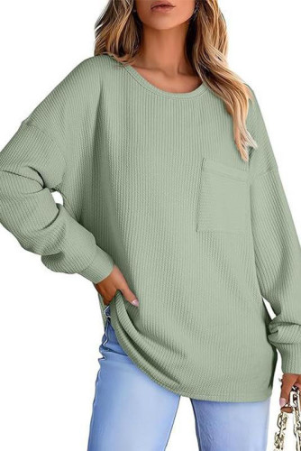 Solid Color Round Neck Knitted Long Sleeved Shirt