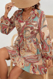 Printed Long Sleeved V-Neck Dress