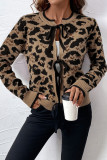 Leopard Knitted Long Sleeved Cardigan Sweater