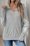 Printed Long Sleeved Solid Color Hooded Sweatshir