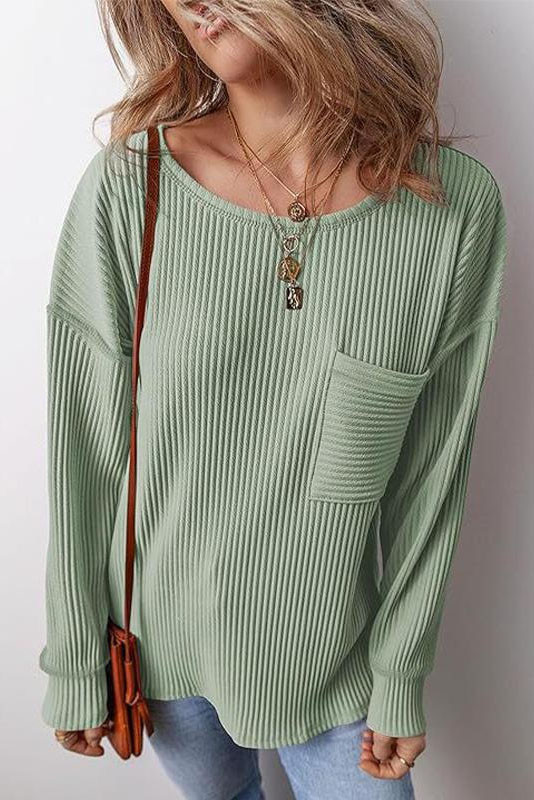Solid Color Round Neck Knitted Long Sleeved Shirt