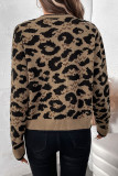 Leopard Knitted Long Sleeved Cardigan Sweater