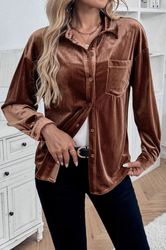 Velvet Lapel Long Sleeved Cardigan Shirt