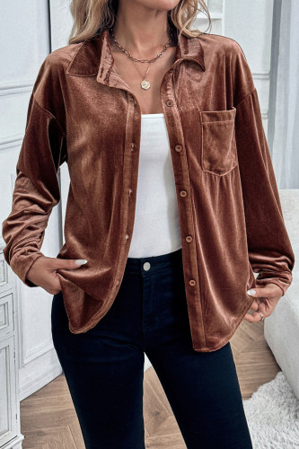 Velvet Lapel Long Sleeved Cardigan Shirt