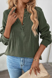 Button V-Neck Long Sleeved Solid Color Shirt