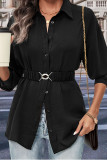 High Waisted Solid Color Long Sleeved Lapel Shirt