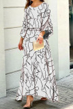 High Waisted Loose Printed Long Sleeved Skirt Two-Piece Set
