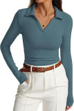 Modal Ribbed Lapel Long Sleeved T-Shirt