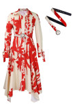 Large Size Collar Long Sleeved Printed Irregular Dress