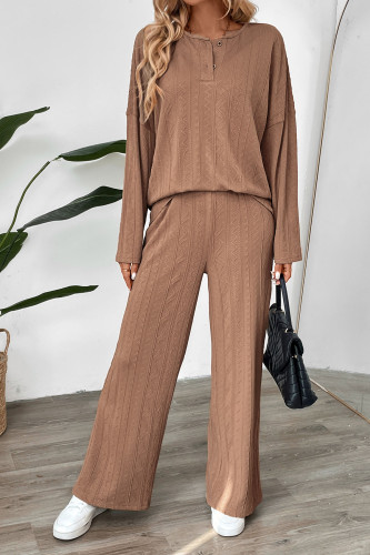 Solid Color Long Wide Leg Pants Two-Piece Set