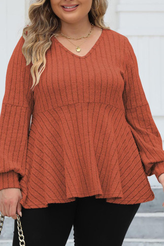 V-Neck Lantern Long Sleeve T-Shirt
