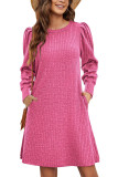 Bubble Sleeve Long Sleeved Round Neck Loose Dress