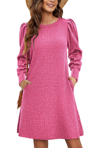 Bubble Sleeve Long Sleeved Round Neck Loose Dress