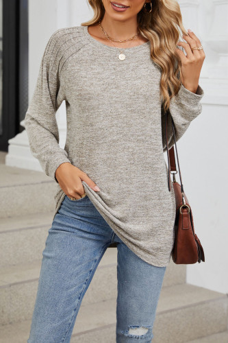 Solid Color Round Neck Off Shoulder Long Sleeve Tops