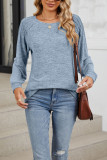 Solid Color Round Neck Off Shoulder Long Sleeve Tops