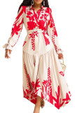 Large Size Collar Long Sleeved Printed Irregular Dress