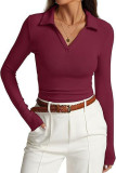 Modal Ribbed Lapel Long Sleeved T-Shirt