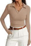 Modal Ribbed Lapel Long Sleeved T-Shirt