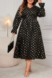 Plus Size Wave Point V-Neck Loose High Waisted Dress