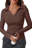Modal Ribbed Lapel Long Sleeved T-Shirt