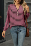 Casual Striped V neck Button Long Sleeved T-Shirt
