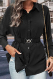 High Waisted Solid Color Long Sleeved Lapel Shirt