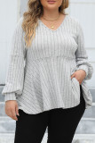 V-Neck Lantern Long Sleeve T-Shirt