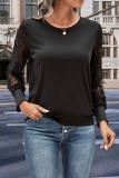 Solid Color Lace Patchwork Long Sleeved Sweatshirt