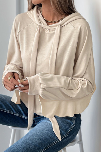 Lotus Leaf Long Sleeved Pocket Solid Color Hoodie