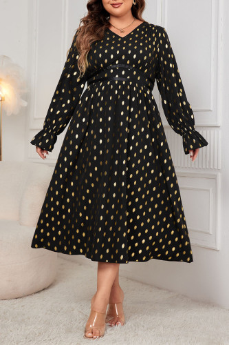 Plus Size Wave Point V-Neck Loose High Waisted Dress