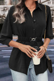 High Waisted Solid Color Long Sleeved Lapel Shirt