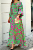 High Waisted Loose Printed Long Sleeved Skirt Two-Piece Set