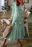 V-Neck Printed Long Sleeved Loose Dress
