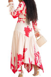 Large Size Collar Long Sleeved Printed Irregular Dress