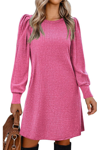 Bubble Sleeve Long Sleeved Round Neck Loose Dress