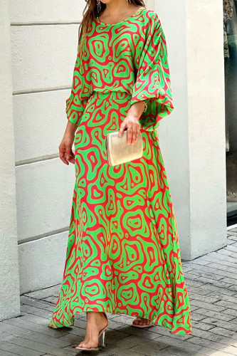 High Waisted Loose Printed Long Sleeved Skirt Two-Piece Set