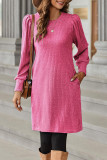 Bubble Sleeve Long Sleeved Round Neck Loose Dress