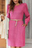 Bubble Sleeve Long Sleeved Round Neck Loose Dress