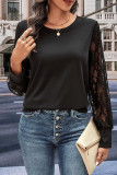 Solid Color Lace Patchwork Long Sleeved Sweatshirt