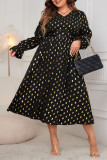 Plus Size Wave Point V-Neck Loose High Waisted Dress