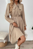 Bow Collar Lace Up Solid Color Pleated Dress