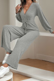 V-Neck Bat Sleeve Solid Color Wide Leg Jumpsuit